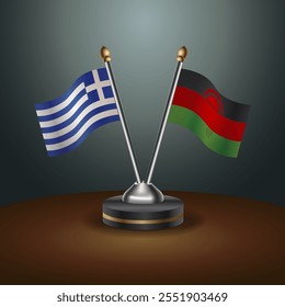 Greece and Malawi table flags relation  with gradient backgrund. Vector Illustration
