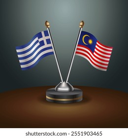 Greece and Malaysia table flags relation  with gradient backgrund. Vector Illustration