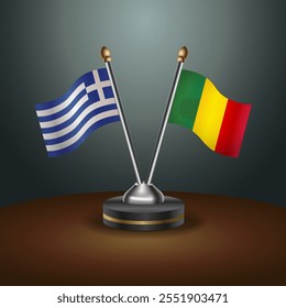 Greece and Mali table flags relation  with gradient backgrund. Vector Illustration