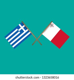 Greece and Malta crossed flags.Language learning or travel concept 