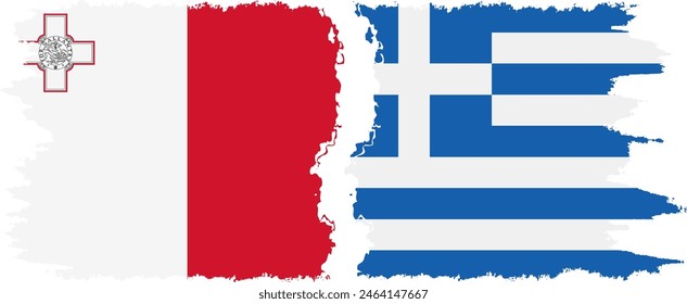 Greece and Malta grunge flags connection, vector