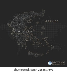 Grecia mapea el concepto abstracto de malla geométrica de luz poligonal con líneas de contorno de color blanco y negro países y puntos sobre fondo oscuro. Ilustración vectorial.