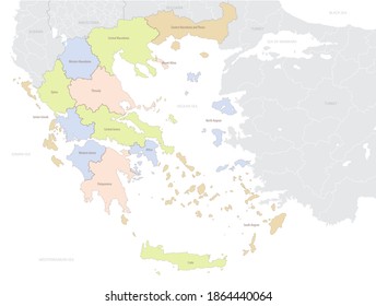 Greece map with administrative divisions and country location in Europe, detailed vector illustration