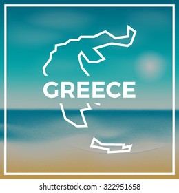 Greece map against the backdrop of beach and tropical sea with bright sun. EPS10 vector