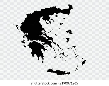Greece Map black Color on Backgound png  not divided into cities
