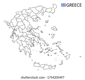 Greece map, black and white detailed outline regions of the country. Vector illustration