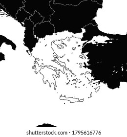 Greece map. Black and white illustration. Icon sign for print and labelling.
