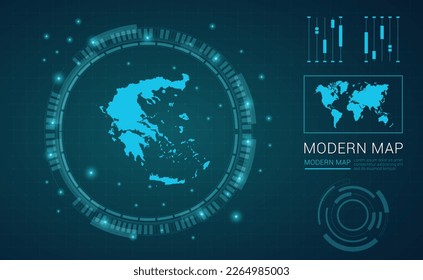 Mapa griego del marco digital azul Futuritic Sci Fi Modern User vector HUD, GUI, interfaz de interfaz de usuario.