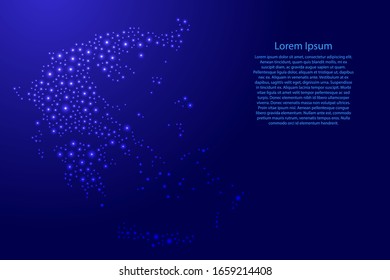 Greece map from blue and glowing space stars abstract concept geometric shape. Vector illustration.
