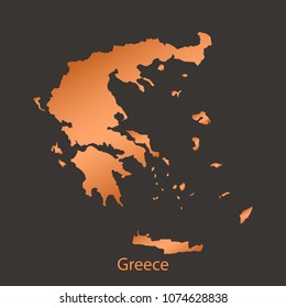 Greece map, border with chrome, orange, copper metal shine gradient. Vector illustration