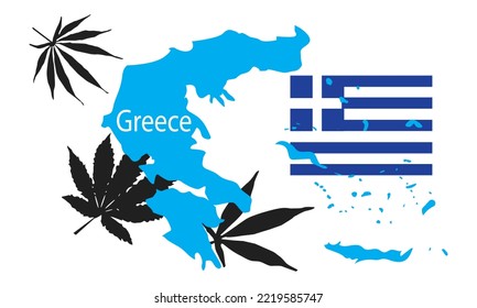 Mapa de Grecia y cannabis. C B D.Vector plantilla.