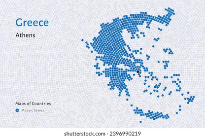 Greece Map with a capital of Athens Shown in a Mosaic Pattern	