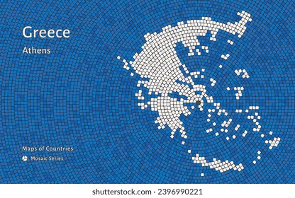 Greece Map with a capital of Athens Shown in a Mosaic Pattern	