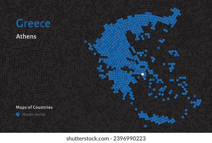 Mapa de Grecia con la capital de Atenas en un patrón mosaico	