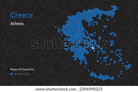 Greece Map with a capital of Athens Shown in a Mosaic Pattern	