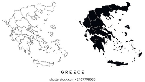 Greece map of city regions districts vector black on white and outline