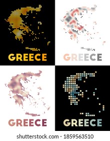 Greece map. Collection of maps of Greece in dotted style. Borders of the country filled with rectangles for your design. Vector illustration.