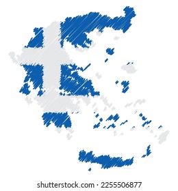 Greece map color hand drawn sketch. Vector concept illustration flag, scribble map. Country map for infographic, brochures and presentations isolated on white background. Vector illustration.