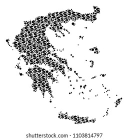 Greece map composition of money signs and circle dots in different sizes. Abstract vector wealth and GDP Greece map.