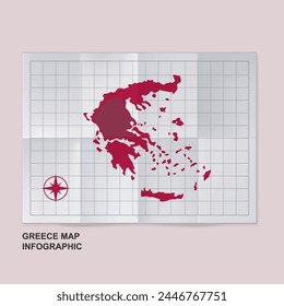 Greece map country in folded grid paper