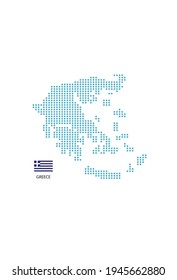 Greece map design blue circle, white background with Greece flag.