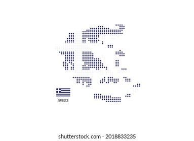 Griechenland Karte nach Farbe der griechischen Flagge in Kreisform, weißer Hintergrund mit griechischer Flagge.