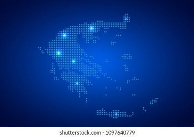 Greece map with dotted style and glowing points star on blue background , Vector illustration