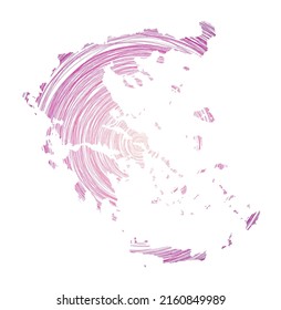 Greece map filled with concentric circles. Sketch style circles in shape of the country. Vector Illustration.