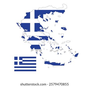 Greece Map with Flag Below on Right Side. Map of Greece with the National Flag Positioned Below on the Right, Representing Greece Unity and Identity.