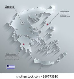 Greece Map Flag Glass Card Paper 3D Vector