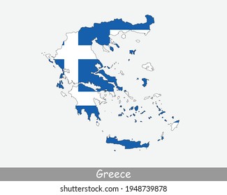 Bandera del mapa de Grecia. Mapa de Hellas con la bandera nacional griega aislada en fondo blanco. Ilustración vectorial.