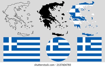 Greece Map Flag Icon Set