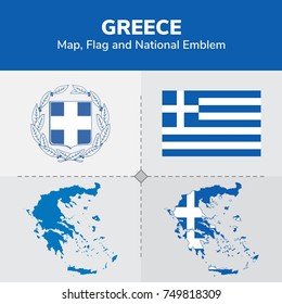 Greece Map, Flag and National Emblem 