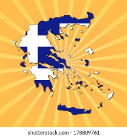Indicador de mapa de Grecia en ilustración de vector de explosión solar
