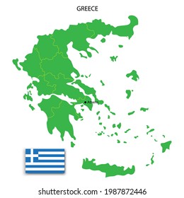 greece map and flag on white background. Travel concept. Vector illustration. Stock image.