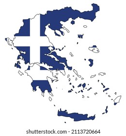 Greece map with flag - outline of a state with a national flag, white background, vector