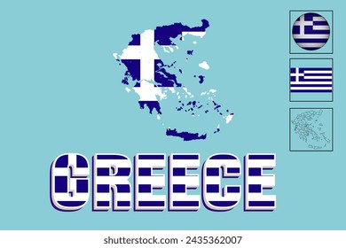 Greece map and Greece flag vector drawing
