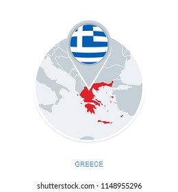Greece map and flag, vector map icon with highlighted Greece