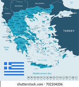 Greece Map And Flag - Vector Illustration