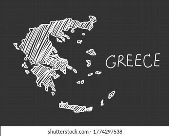 Greece map freehand sketch on black background.