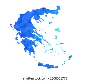 Greece map in geometric blue polygonal style modern design on white background. Vector illustration.