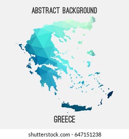 Greece map in geometric polygonal,mosaic style in cold shades.Abstract tessellation,modern design background,low poly. Vector illustration.