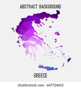 Greece map in geometric polygonal,mosaic style in purple shades.Abstract tessellation,modern design background,low poly. Vector illustration.