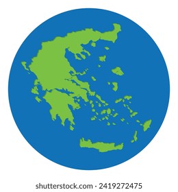Greece map. Map of Greece in green color in globe design with blue circle color.