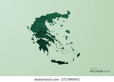 Mapa de Grecia - Ilustración vectorial de estilo de polígono verde, diseño geométrico de bajo poli con silueta limpia sobre fondo verde suave.