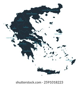 Greece map high detailed with administrative divide by state, capital cities names, outline simplicity style. Vector illustration EPS10.