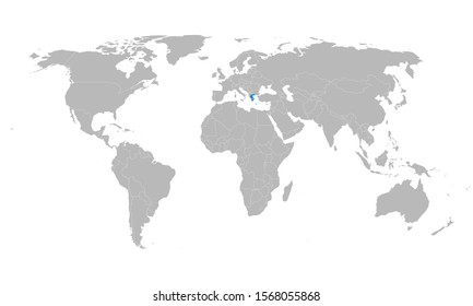 Greece map highlighted blue on world map vector. Gray background. Perfect for business concepts, backgrounds, backdrop, charts and wallpapers.