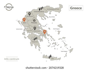Greece map, individual regions with names, Infographics and icons vector