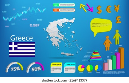 gráficos de información de mapas de grecia - colección de gráficos, símbolos, elementos e iconos. Mapa detallado de grecia con elementos de infografía empresarial de alta calidad.