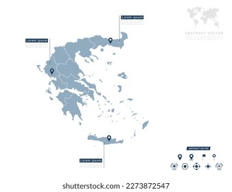 Griechenlands Karte der Infografik Blue Navigator Pin Position Überprüfung der Kommunikation Informationsplan Position.